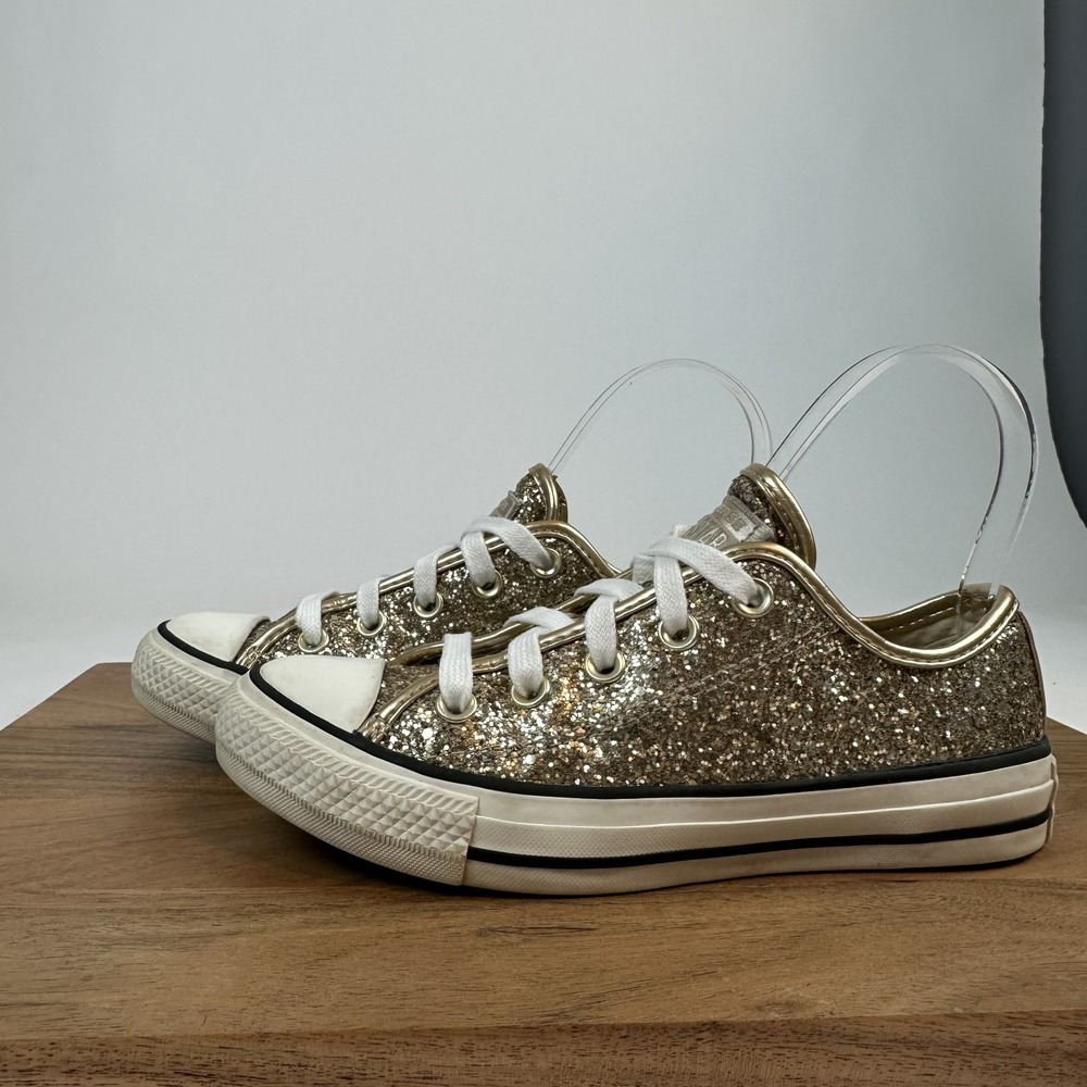 Womens Converse Chuck All Star Glitter Gold Low Casual Sneakers Shoes Size 5.5 M - Picture 2 of 8